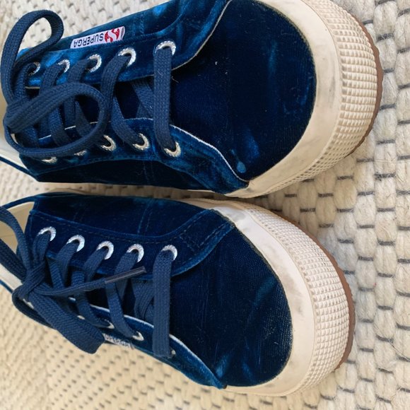 Superga Navy Blue Velvet Sneakers 7.5 - Picture 4 of 5